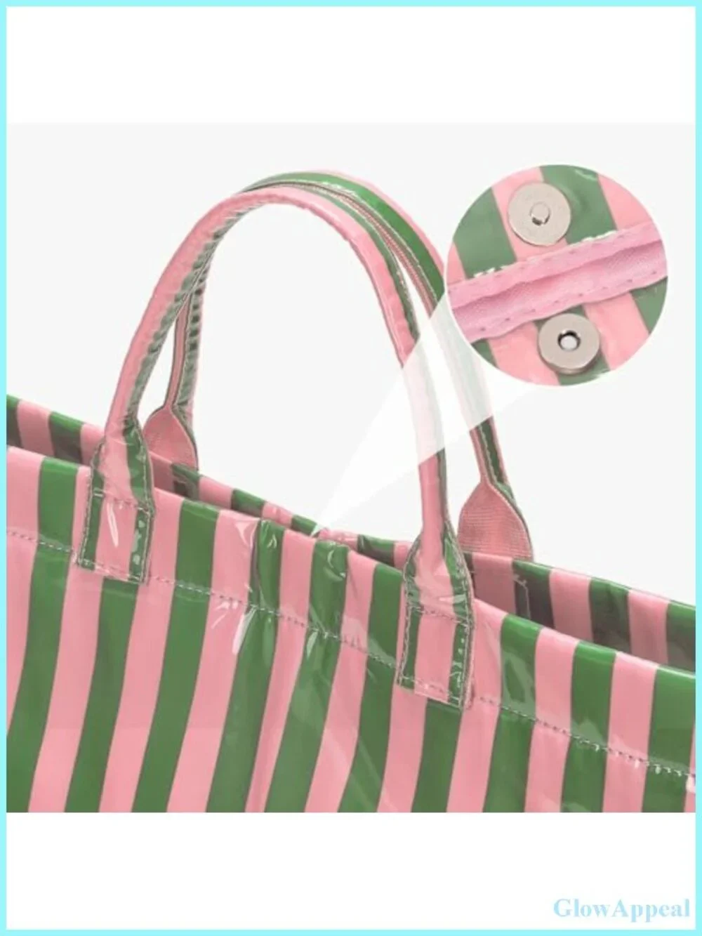 Striped PVC Tote Bag Waterproof Top Handle Handbag Beach Travel